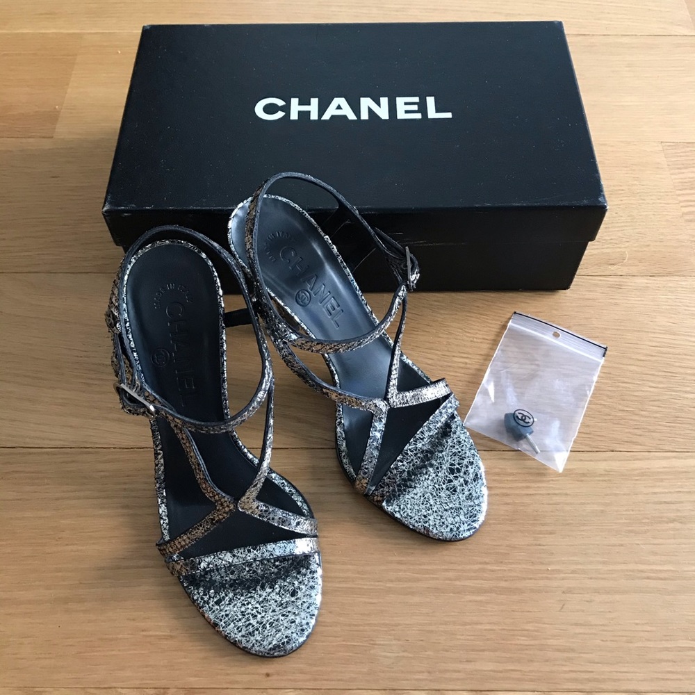 Chanel Metallic Python Stiletto Sandals - image 3